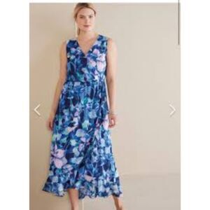 Soft Surroundings Ashlyn Blue Floral Ruffled Elastic Waist Maxi Dress Size 1X